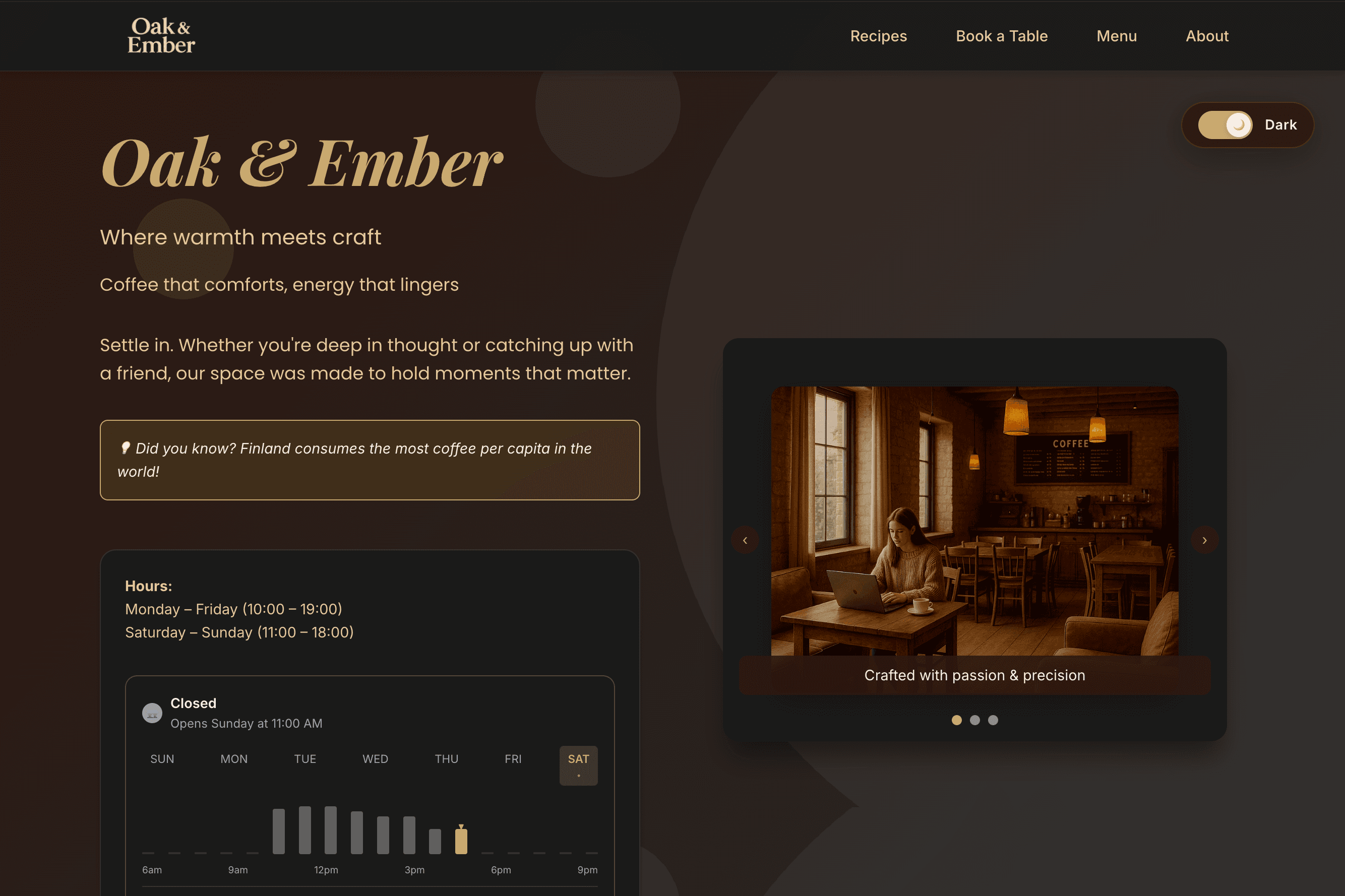Oak & Ember Cafe Website